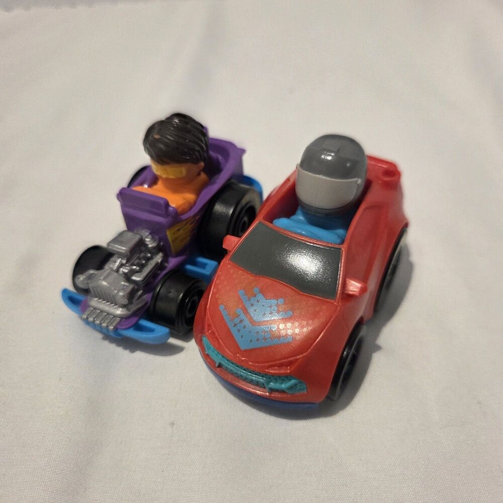 Lot Of 2 Fisher-Price Little People Hot Wheels Toddler Racer And Hot Rod